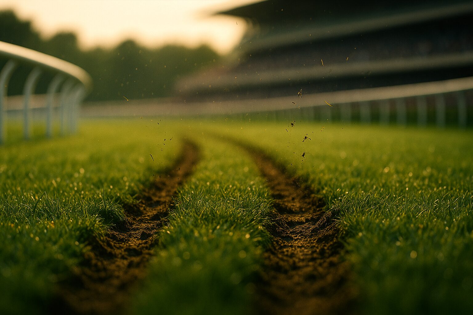 競馬場に馬の足跡が残る