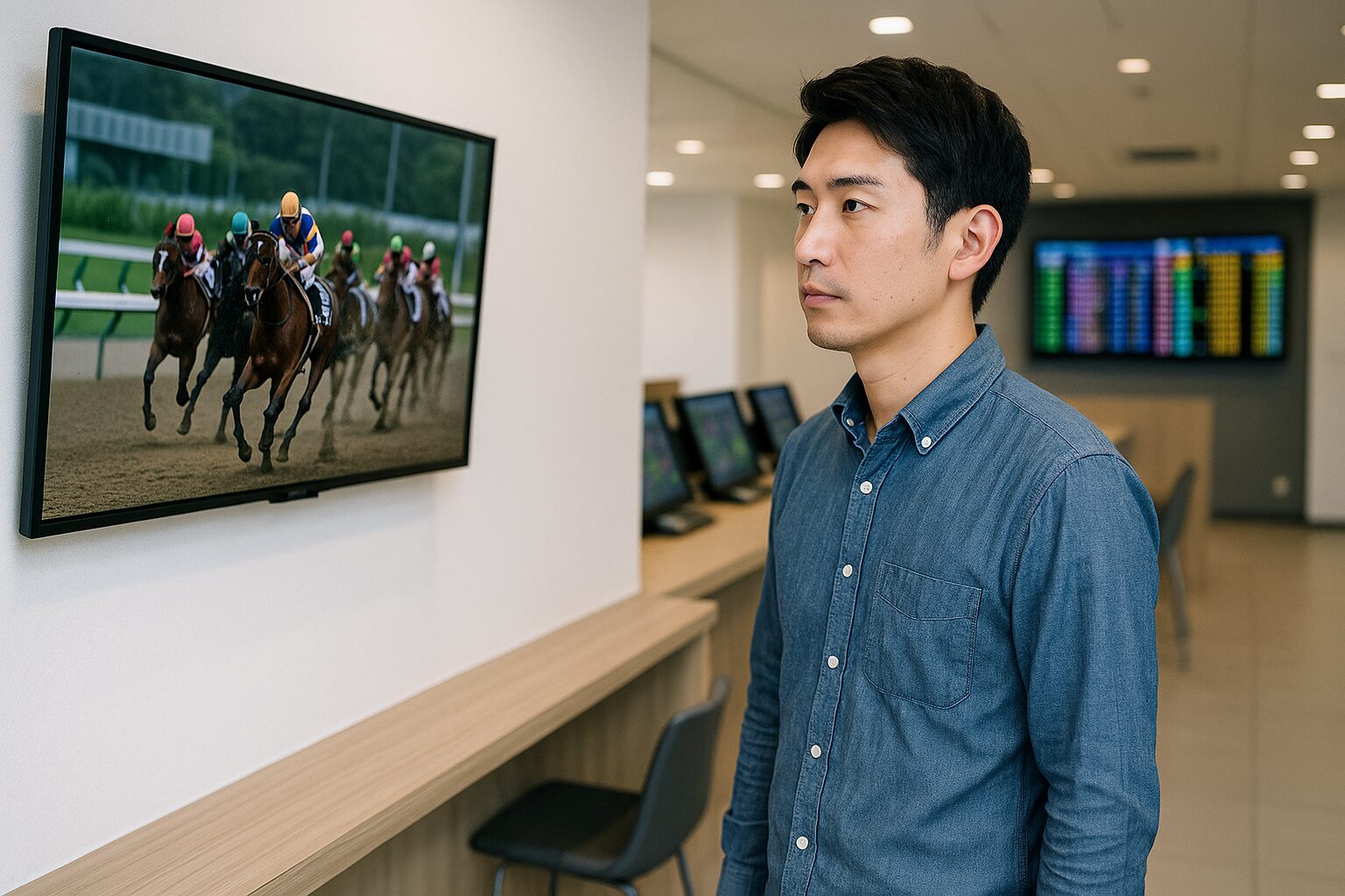 競馬テレビ番組を見る男性