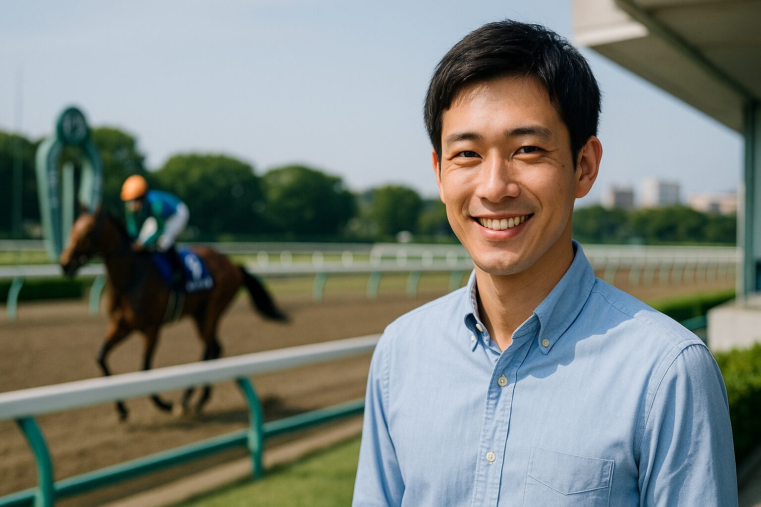 競馬中距離を楽しんでいる男性