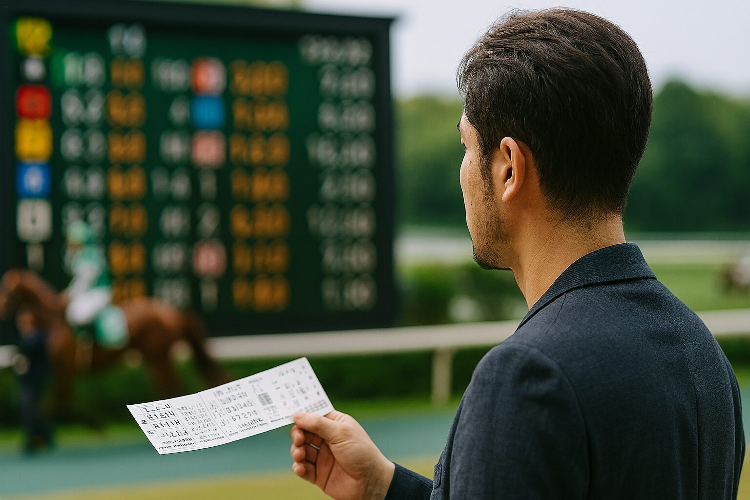 3連複軸2頭流しから競馬を予想する男性