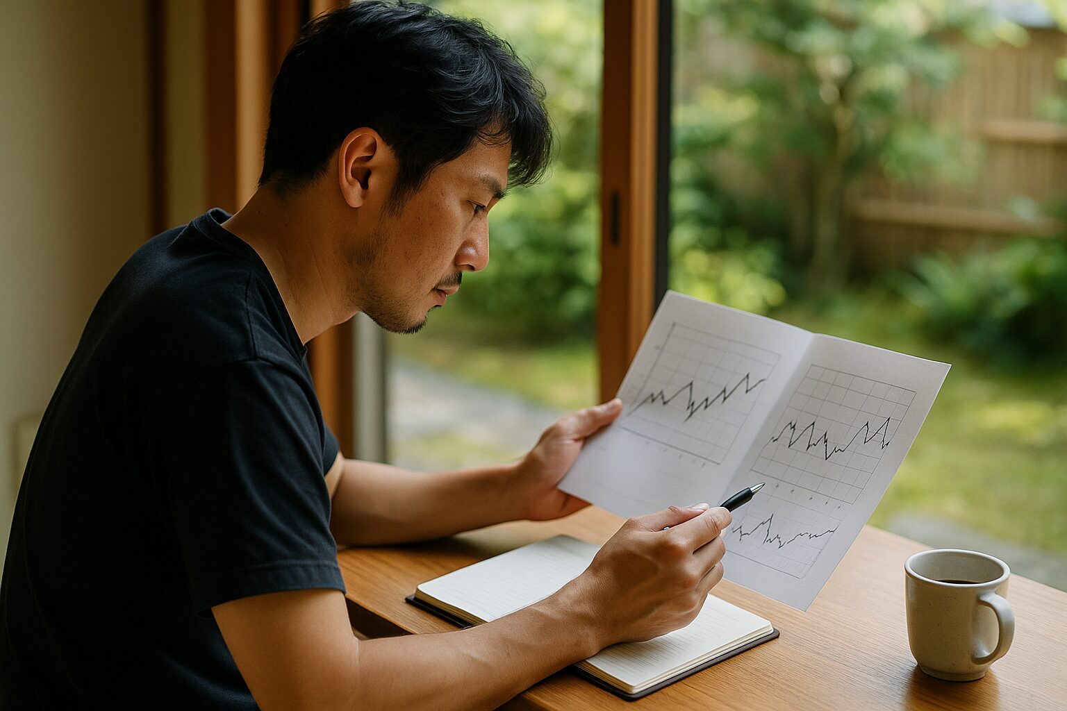 ネット競馬のタイム指数で回収率を考する男性