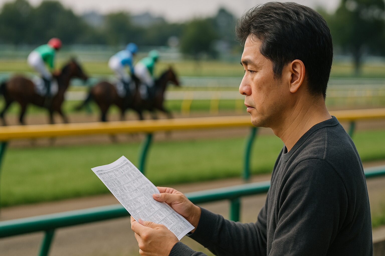 競馬予想をしている男性