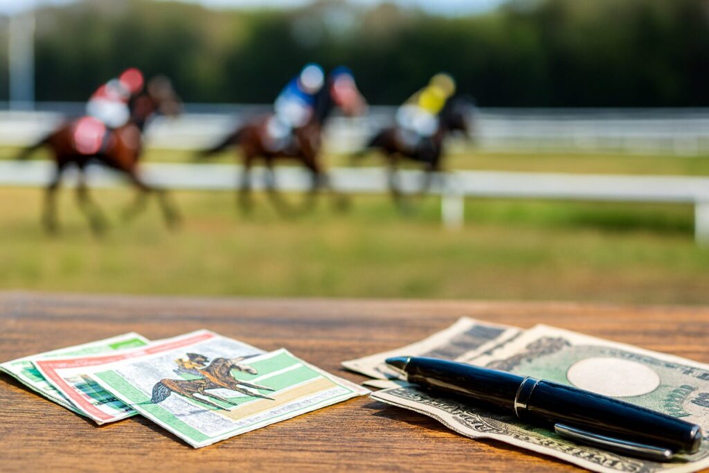競走馬が走るレース風景の構図