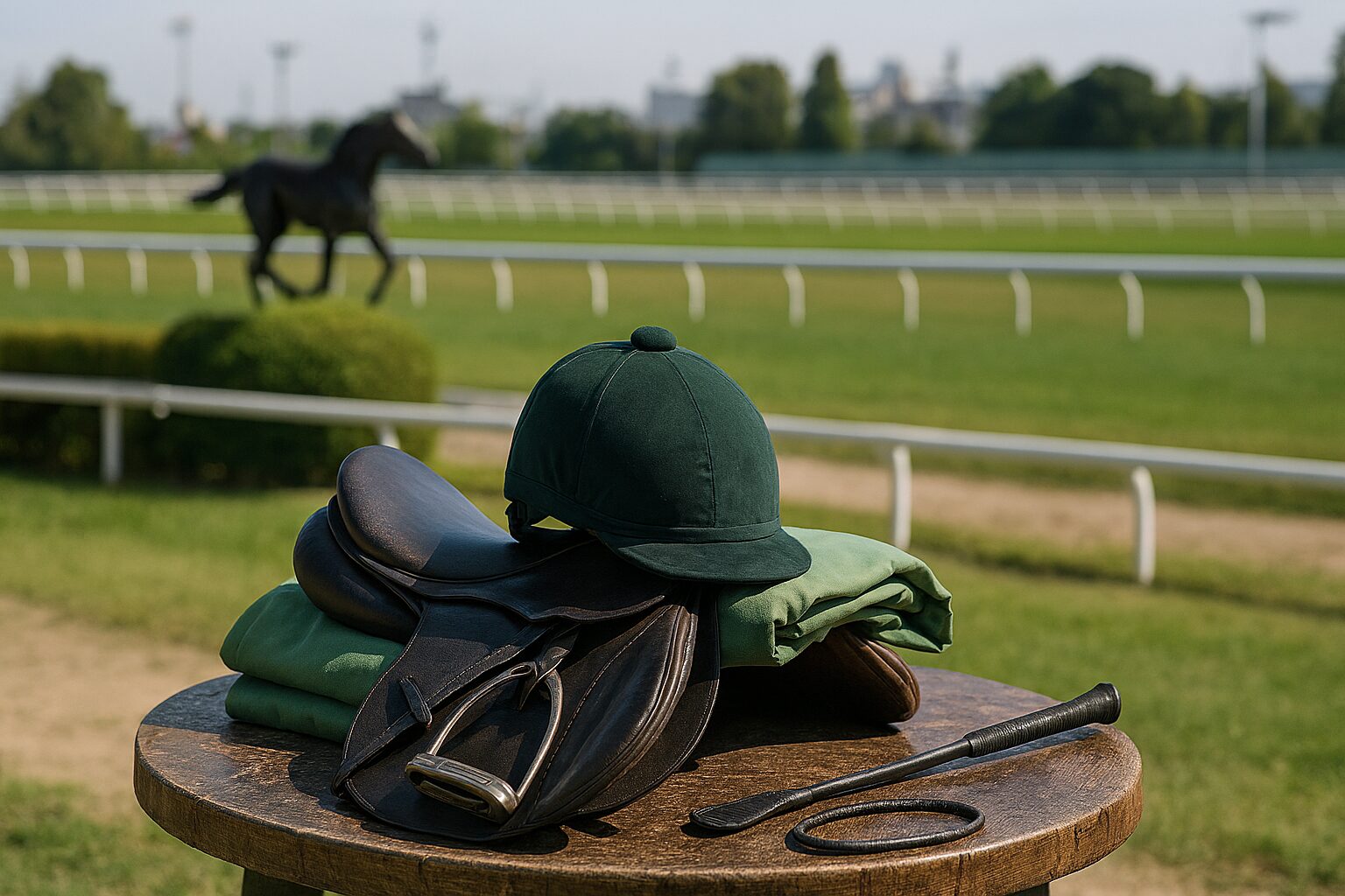 競馬場の芝生と白い柵
