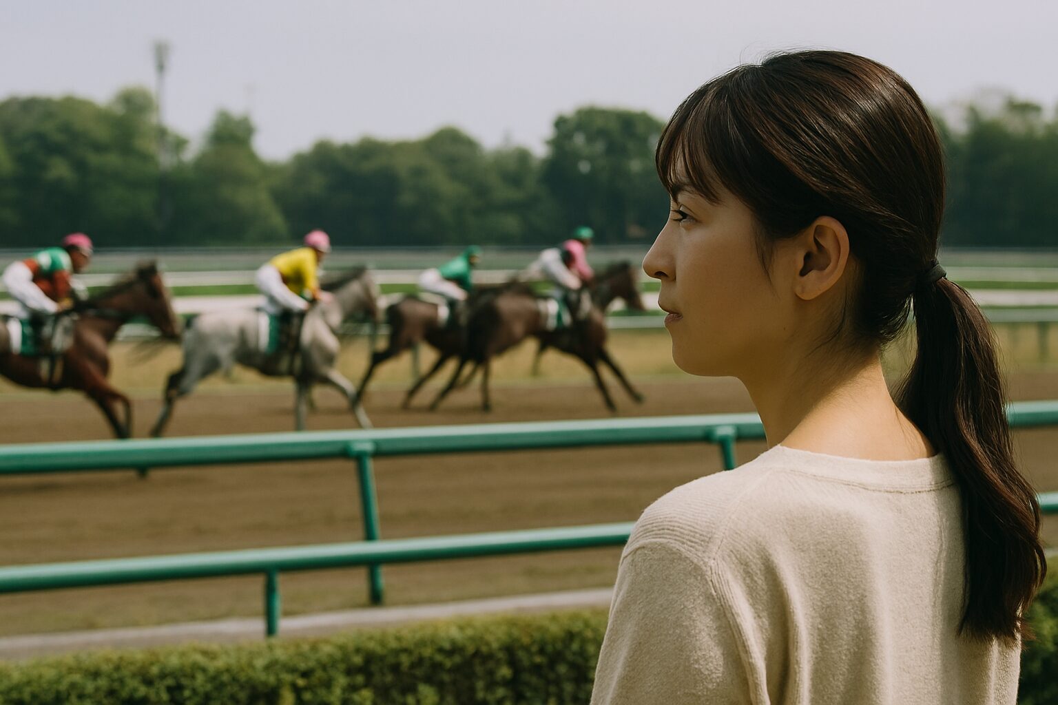 単勝回収率を見守る日本人女性の後ろ姿