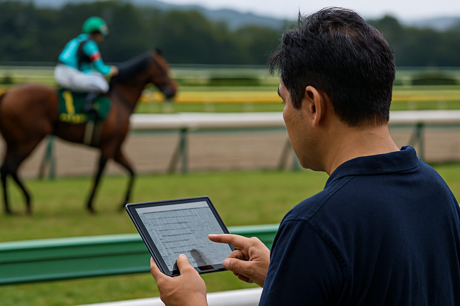競馬タイム指数を分析する男性