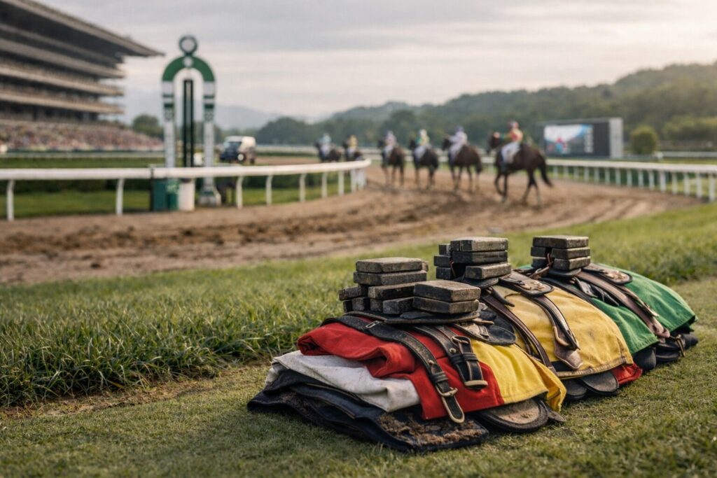 ハンデ戦を示す競走馬の場面