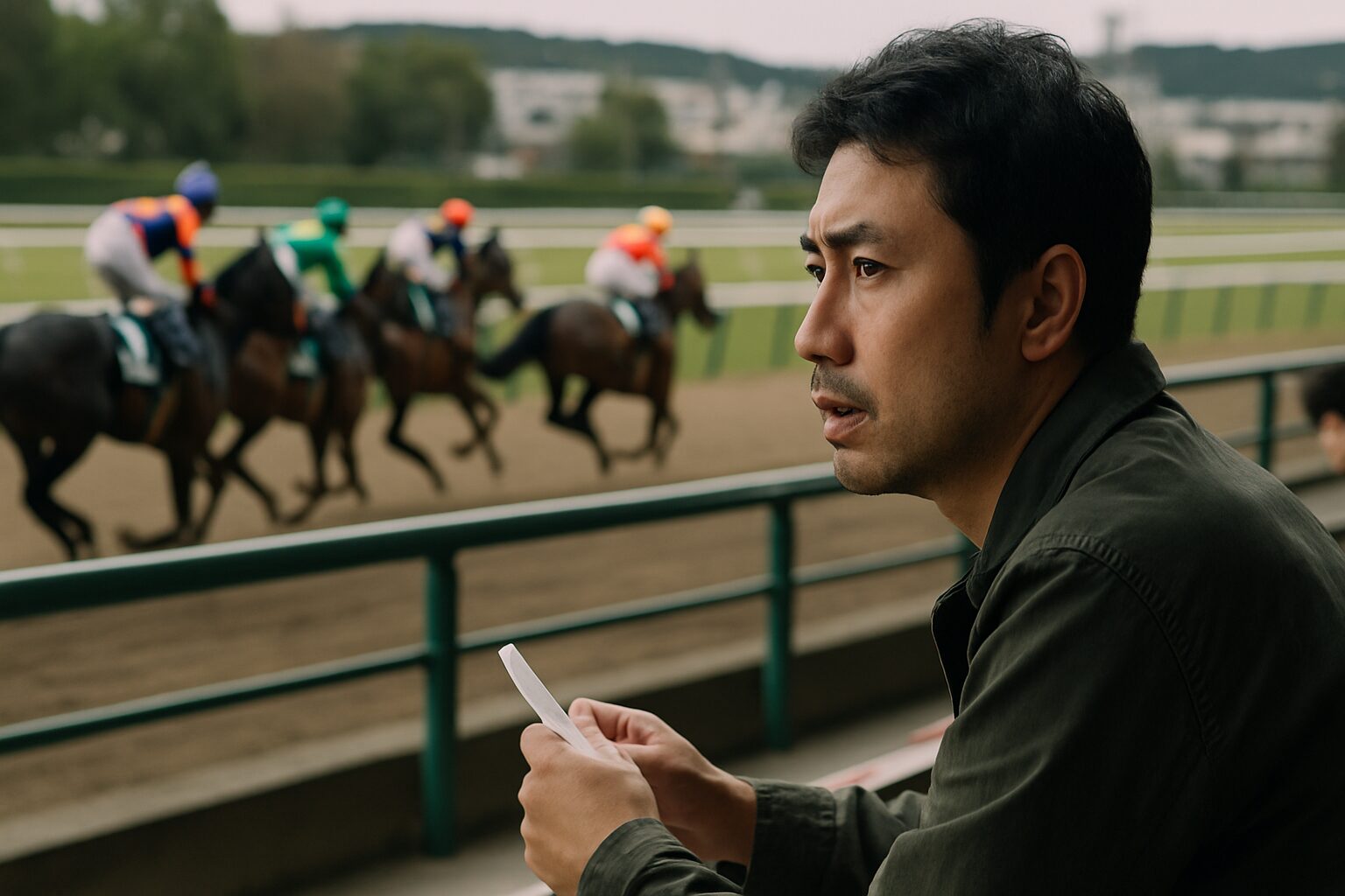 穴党の男性が真剣にレースを見守る姿