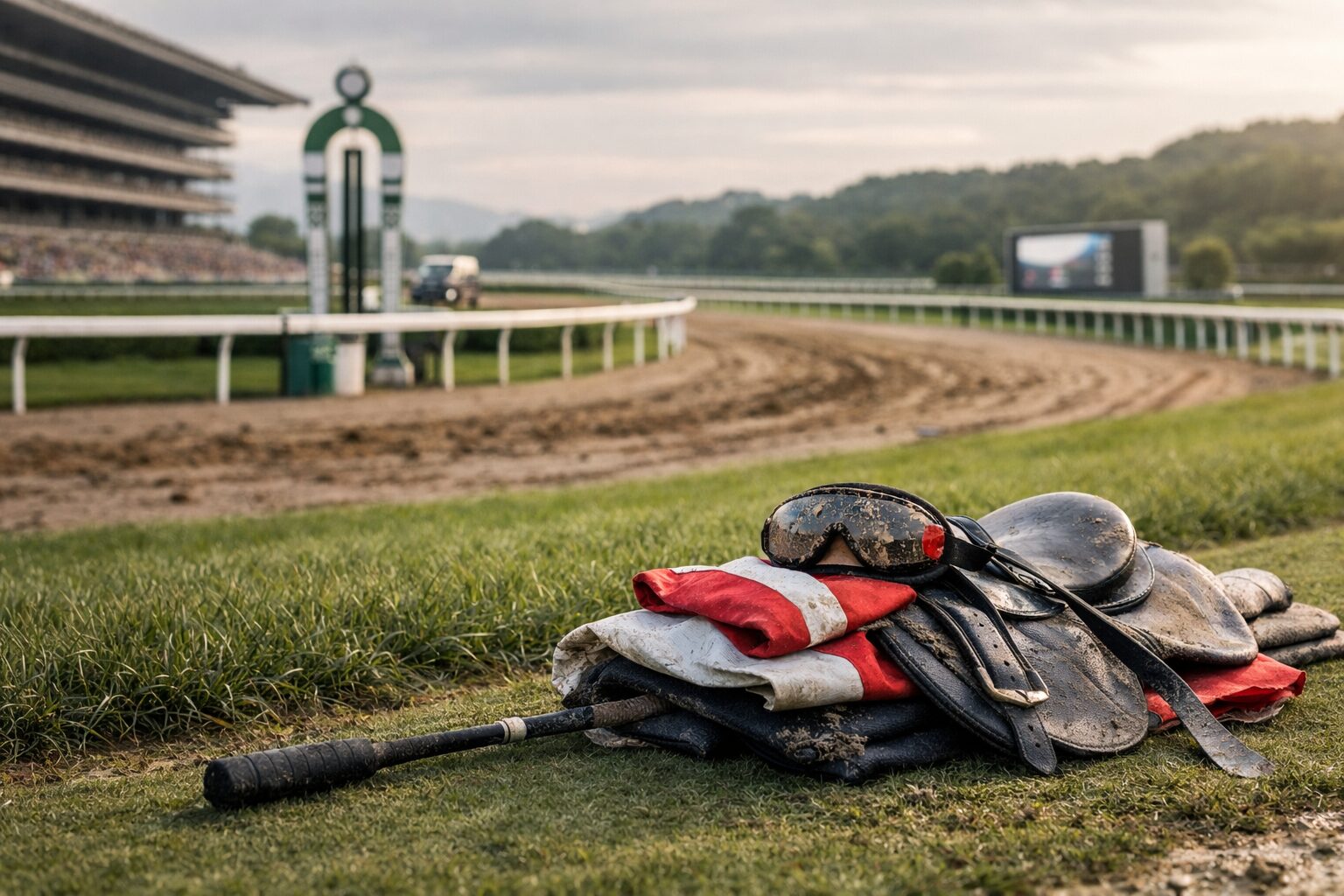 競馬レース後の馬とコースの様子