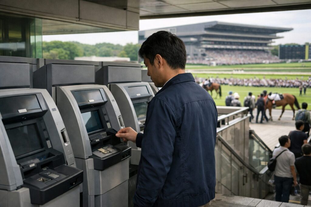 日本人男性が東京競馬場ATMを利用