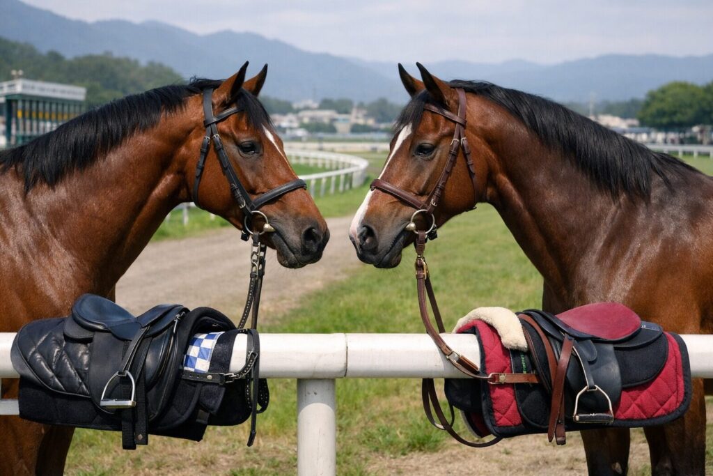 牡馬と牝馬の特徴を示す場面