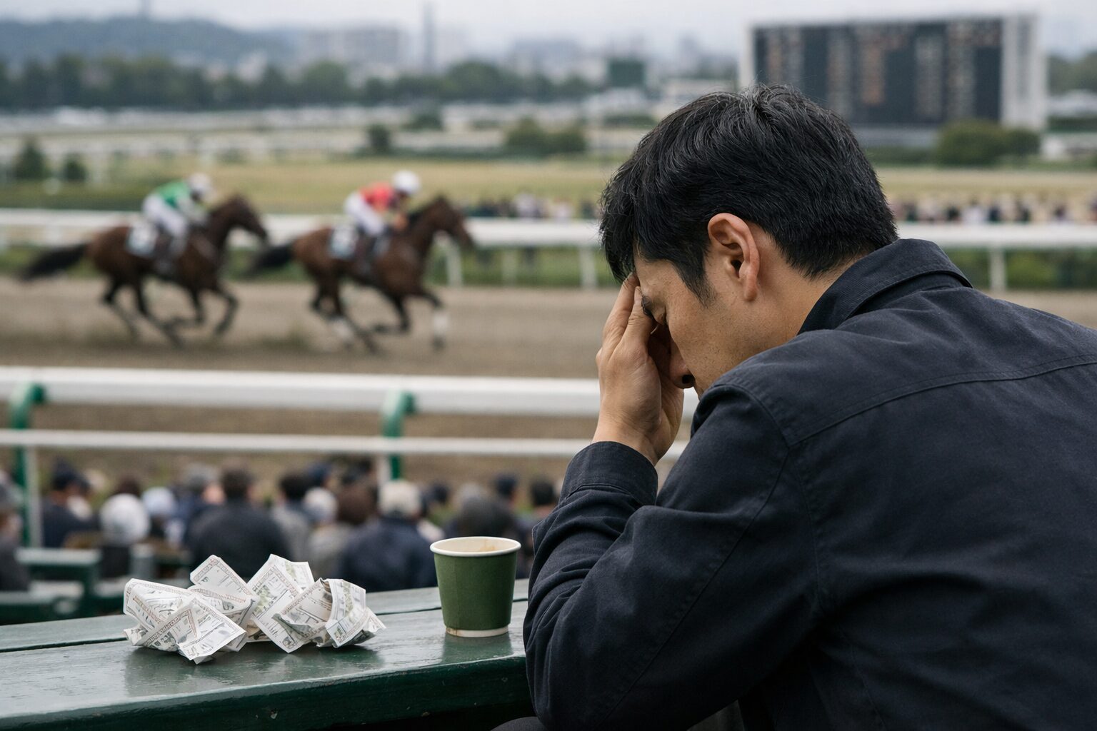 競馬で当たらない時期に悩む日本人男性