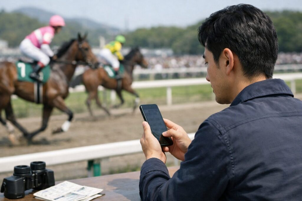 日本人男性がオッズパーク口コミを参考に操作