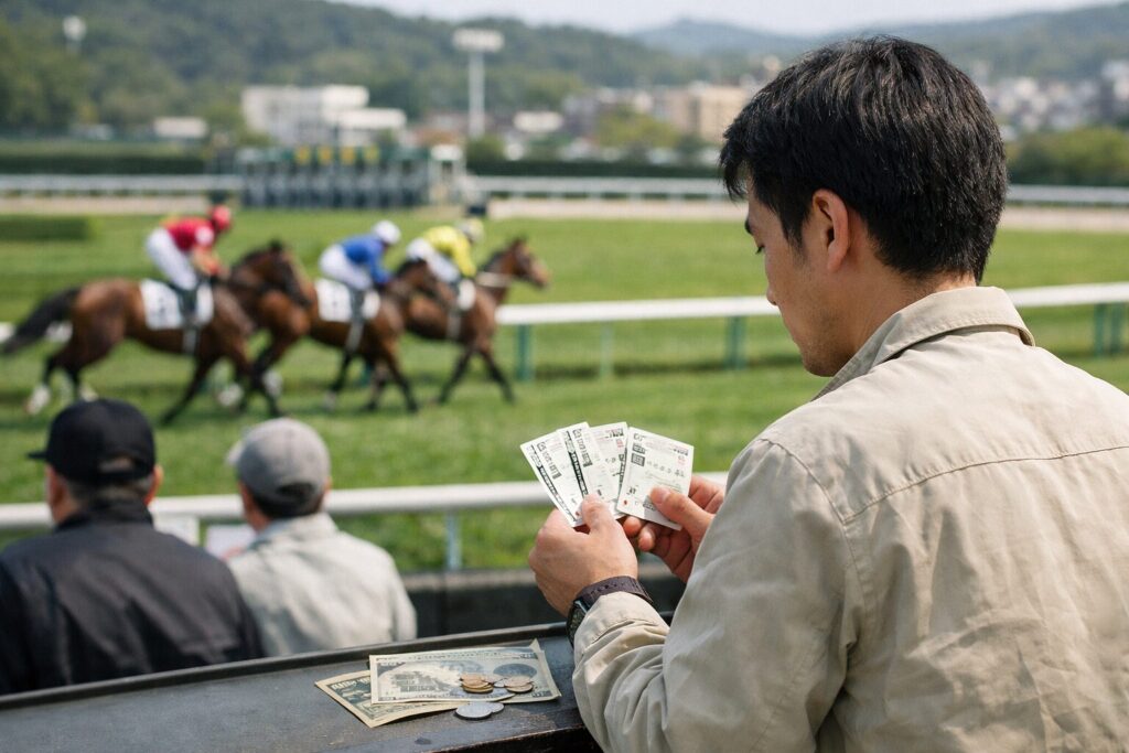 日本人男性が3連単を人気順で購入する場面
