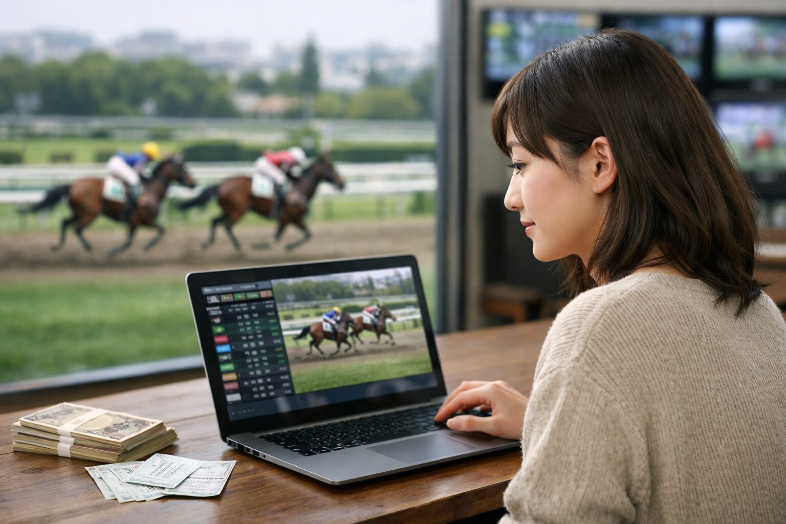 日本人女性が競馬の大口投票を確認