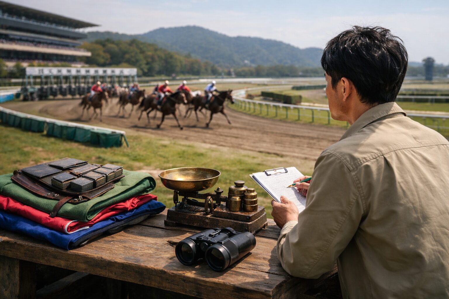 競馬ハンデ戦を解説する日本人男性