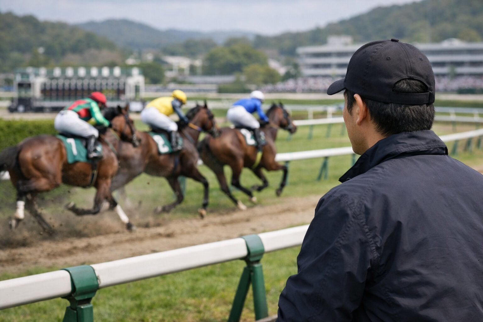 日本人男性が6頭ボックスの馬を観戦