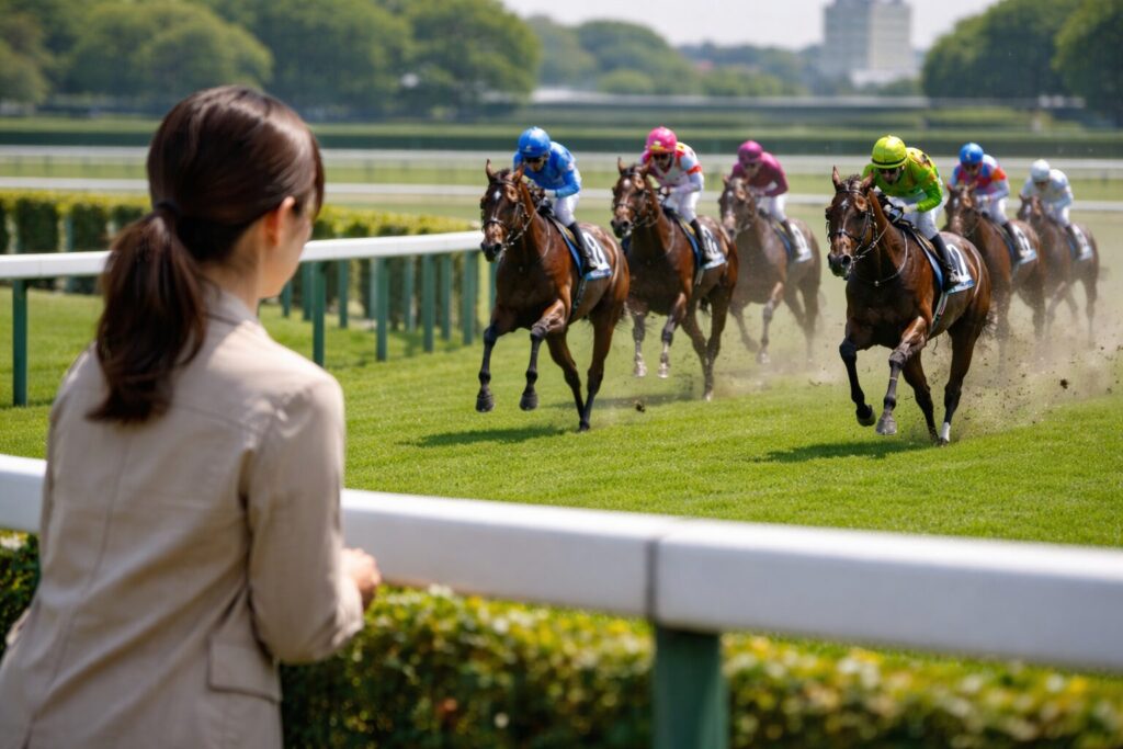 東京1800mを確認する日本人女性