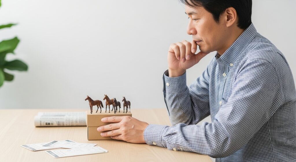 日本人男性が4頭ボックスの点数を確認