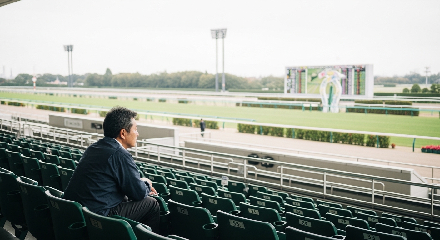 新潟競馬場で観戦する日本人男性の様子