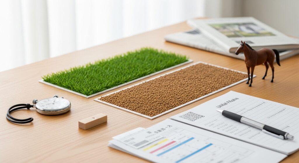 競走馬が芝コースを力強く走る様子