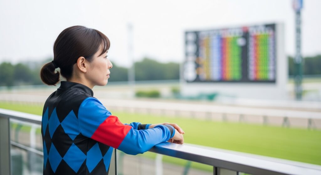 軸馬予想を分析する日本人女性