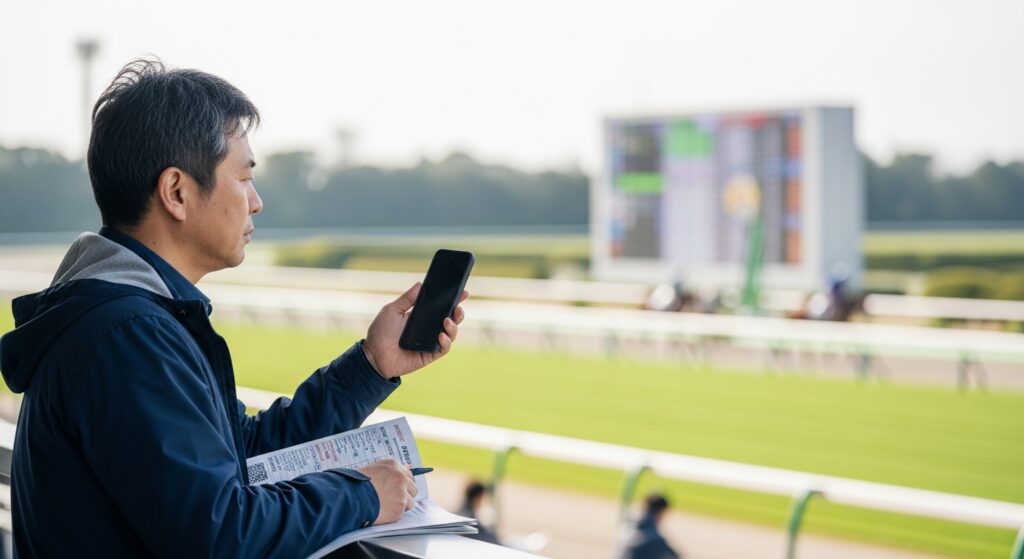 中山競馬AI予想を見る日本人男性