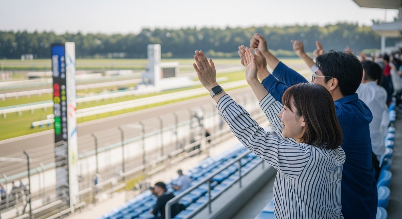 東京競馬場の席を選ぶ日本人男性の様子