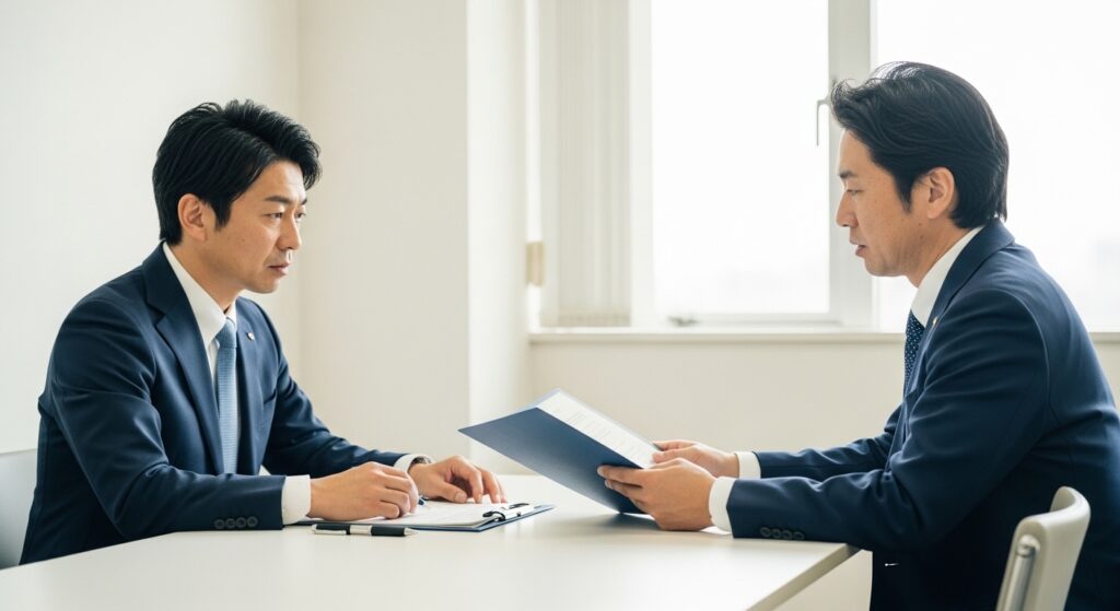 資料を確認する日本人男性とラムタラ事件の背景