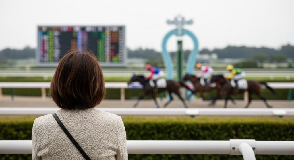 競馬の枠連を説明する日本人女性