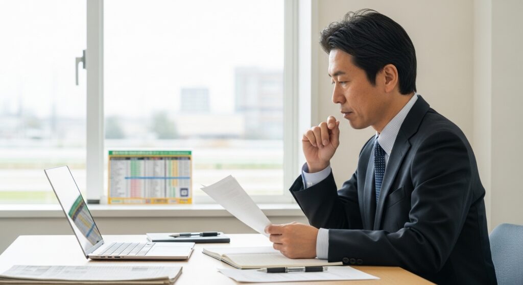 予想を確認する日本人男性と日刊木南予想の特徴