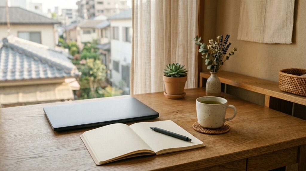 競馬ファンが平日にノートPCとデータを使いながら週末レース予想を研究している作業風景