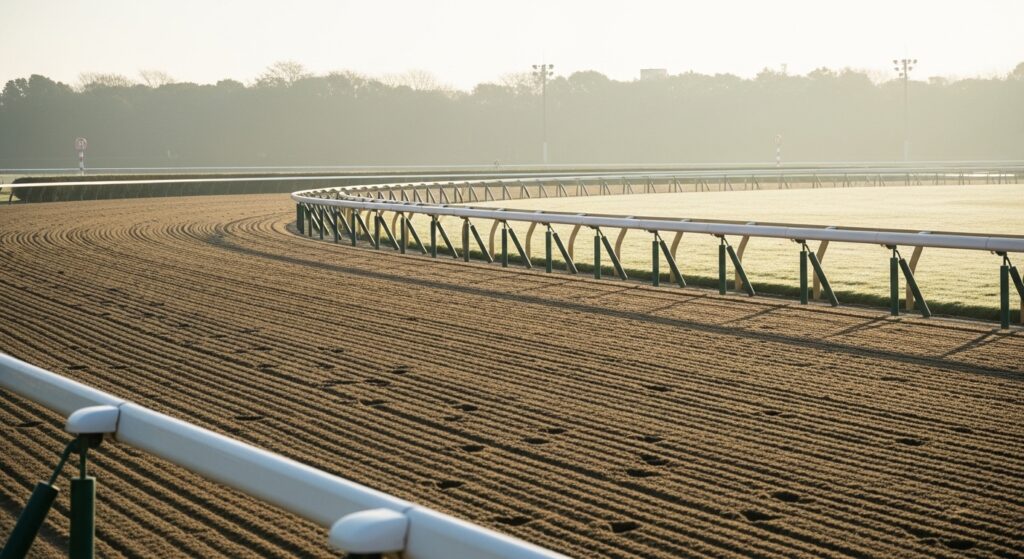 馬の追い切りで動きを確認する様子