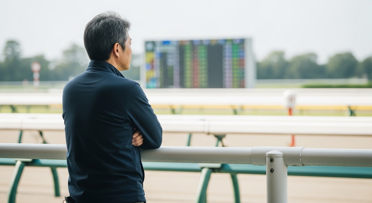競馬予想を考える日本人男性と根拠と直感の対比