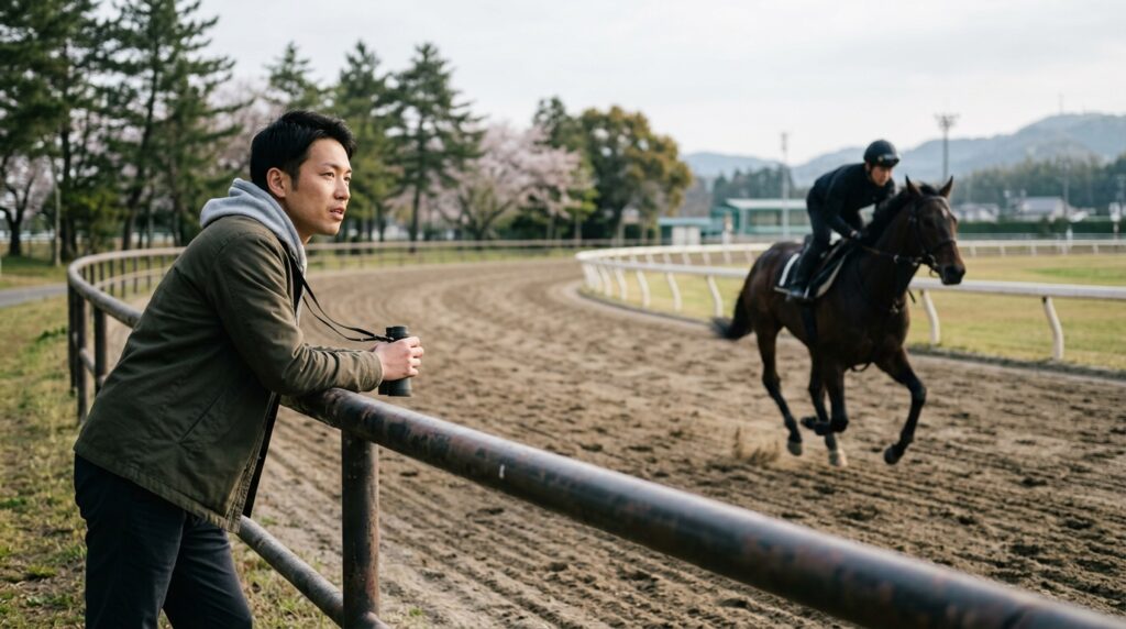 平安ステークス2026追い切りの仕上がりや調教状態を確認する競馬観戦シーンを表すイメージ画像