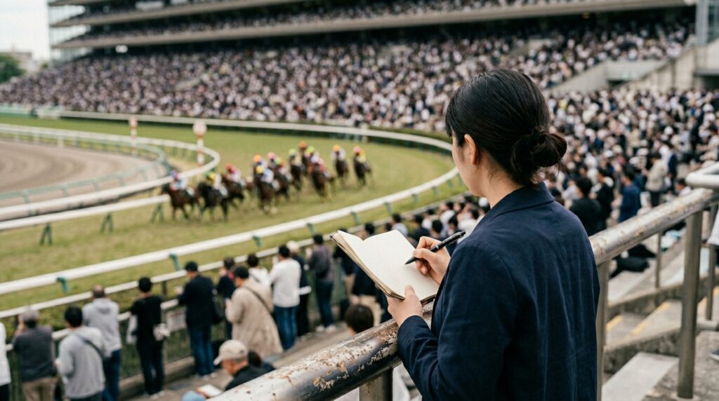 競馬予想を見守る日本人女性