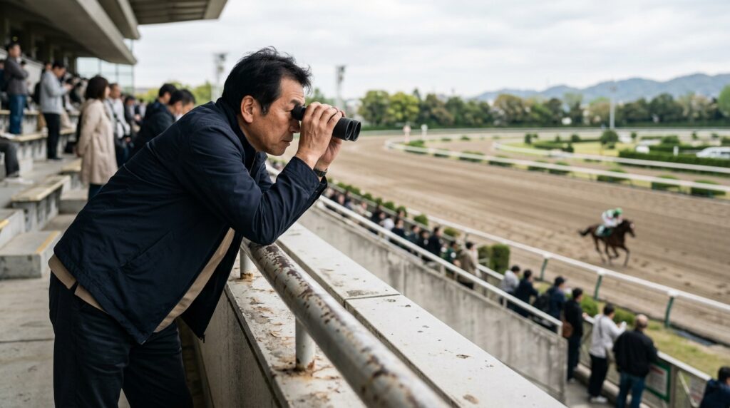 エプソムカップ2026の追い切り評価を分析する競馬ファンと芝コースを走る競走馬のリアルなレースイメージ