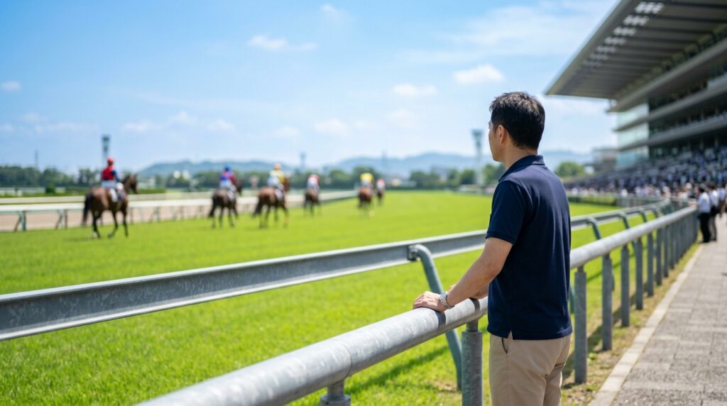 競馬場でレース観戦を楽しむファンの様子と夏競馬の注目ポイントを表すイメージ画像