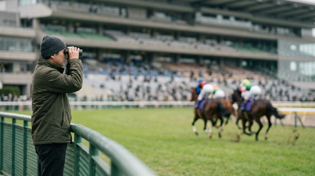 青函ステークス過去の傾向と分析や洋芝競馬の特徴をイメージできる競馬場でレースを観戦する様子を表すイメージ画像