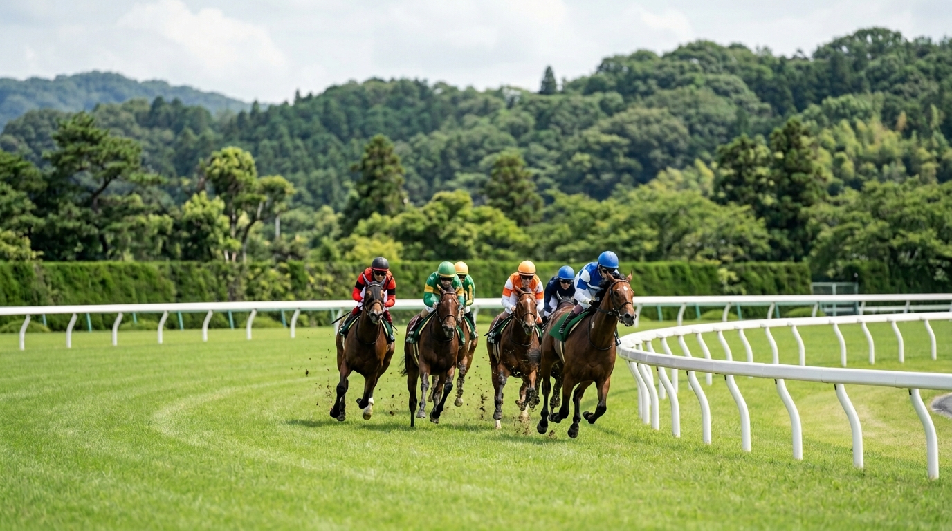 青函ステークス過去の傾向と分析を連想させる洋芝競馬場のコースやスタンドの雰囲気を表すイメージ画像