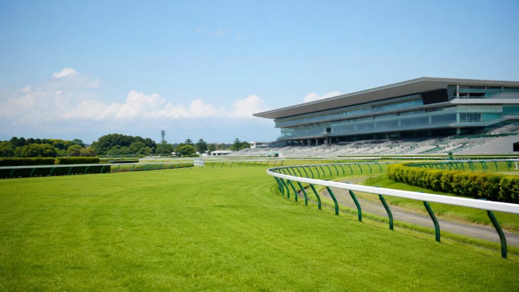 小倉競馬場の芝コースにおけるレース傾向や枠順・脚質の特徴をイメージした競馬場のイメージ画像