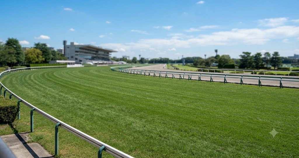 新潟1000直の特徴や外枠有利の傾向を連想させる競馬場の直線コースとレースの雰囲気を表すイメージ画像