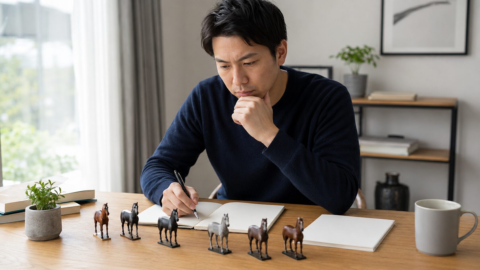 小倉競馬場の芝の傾向を分析するため、芝コースを見つめながら展開や枠順を確認する男性を表現したイメージ画像